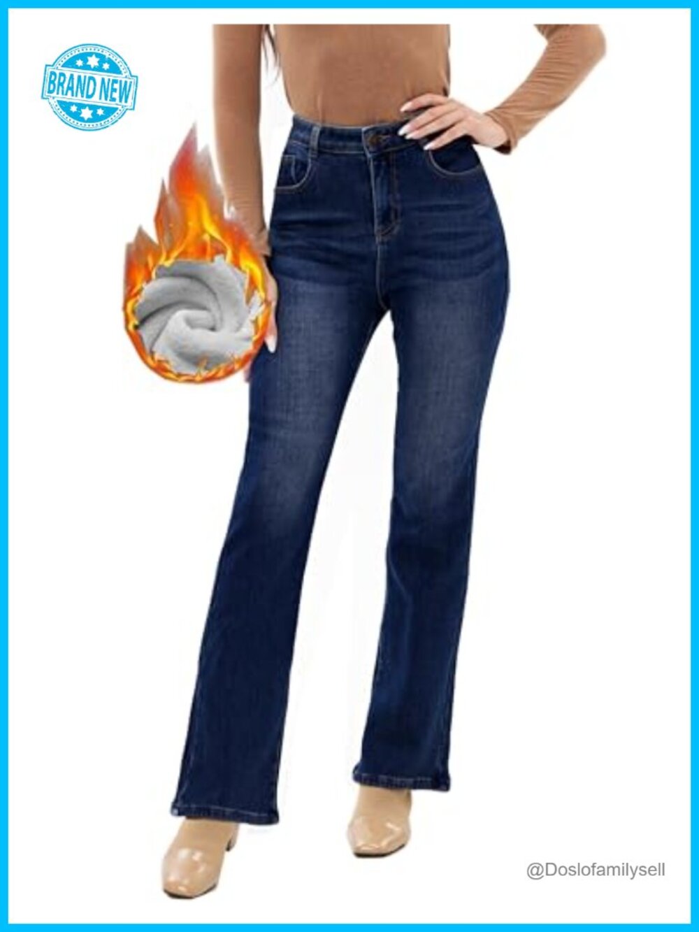 Women's Fleece Lined Thermal Bootcut Flare Jeans High Waist Denim Pants